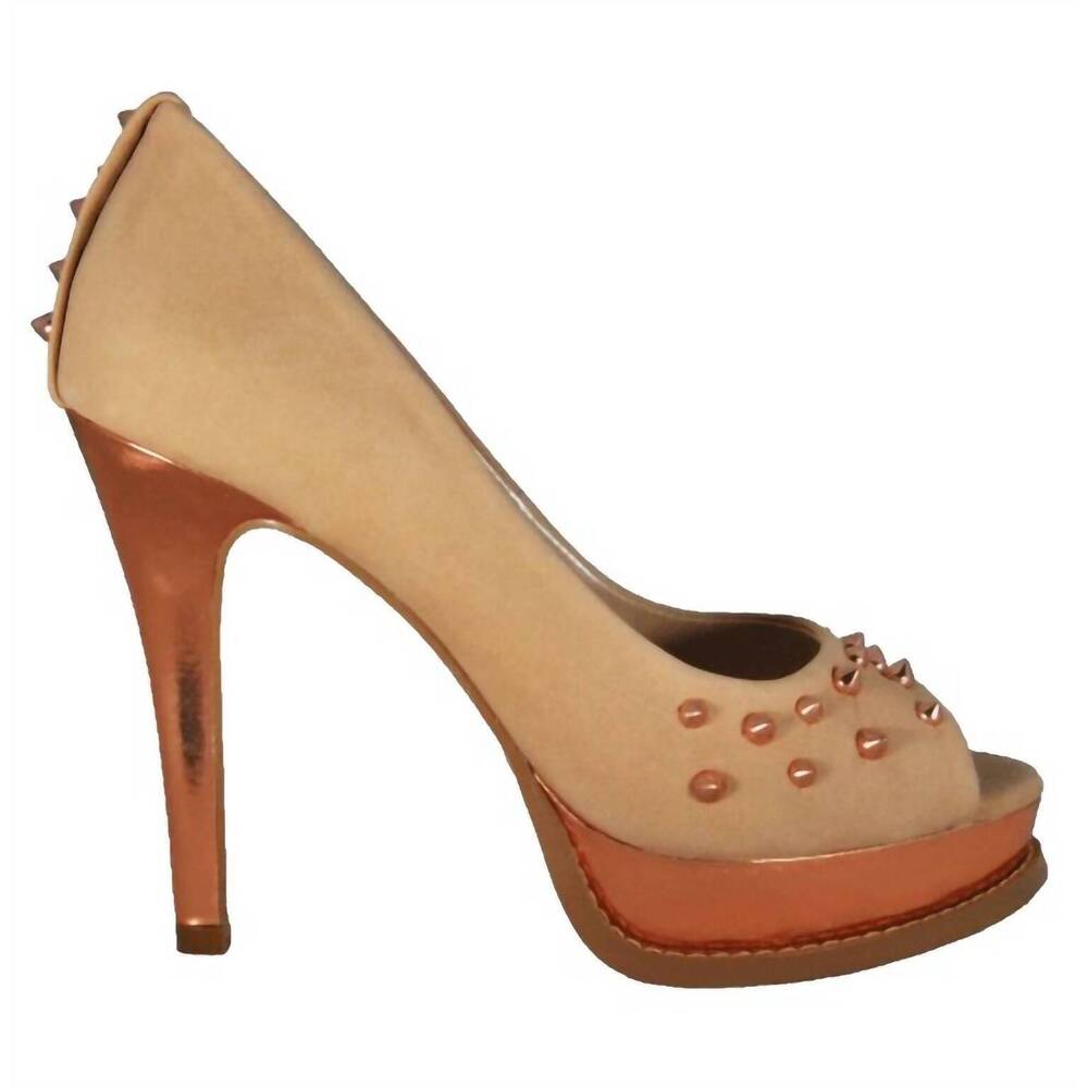 NEW BRUNO MENEGATTI women's leather peep-toe platform pump in peach rose